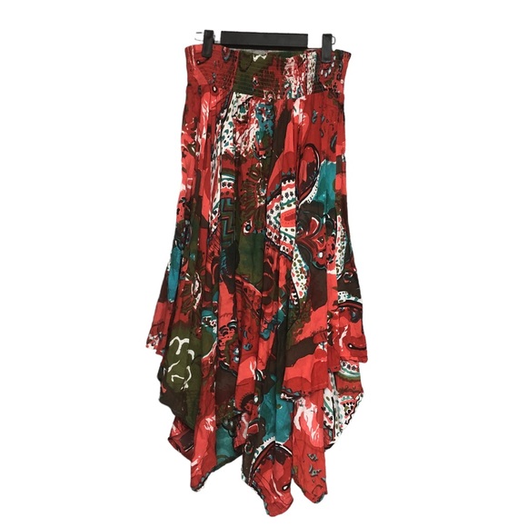 Mixed Paisley Pattern Handkerchief Hem Boho Multicolor Boho Skirt - Picture 1 of 4